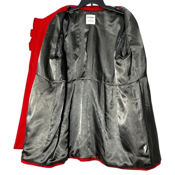 Old Navy Cherry Red Preppy Ruffle Collar Wool Midlength Peacoat Jacket size XXL - Picture 8 of 13